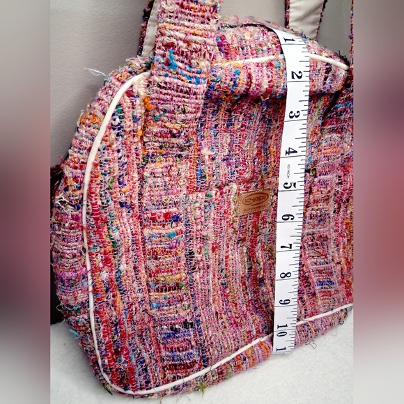 KYBER Cotton And Silk Multicolor Pink Tweed Tote Bag with Top Handles - Picture 4 of 10